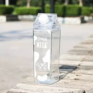 Leakproof Square Milk Bottle with Cow Pattern - Portable Plastic Juice Cup for Travel and Home Use